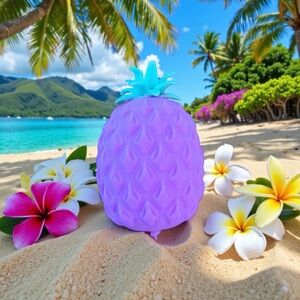 Purple Blue Pineapple Aloha Hawaii Decompression Stress Relief 4" Squeeze Toy